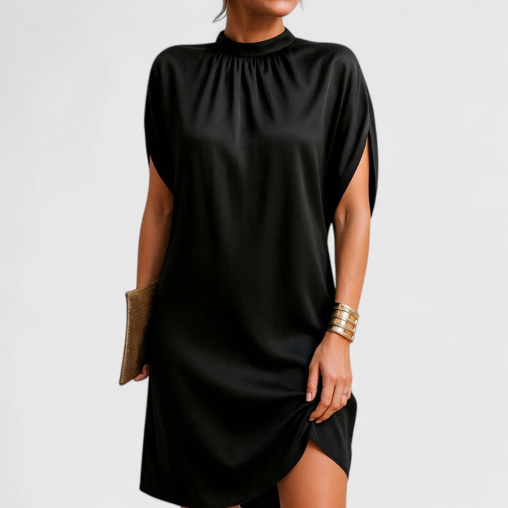 Cleomenes | Black Mock Neck Satin Dress