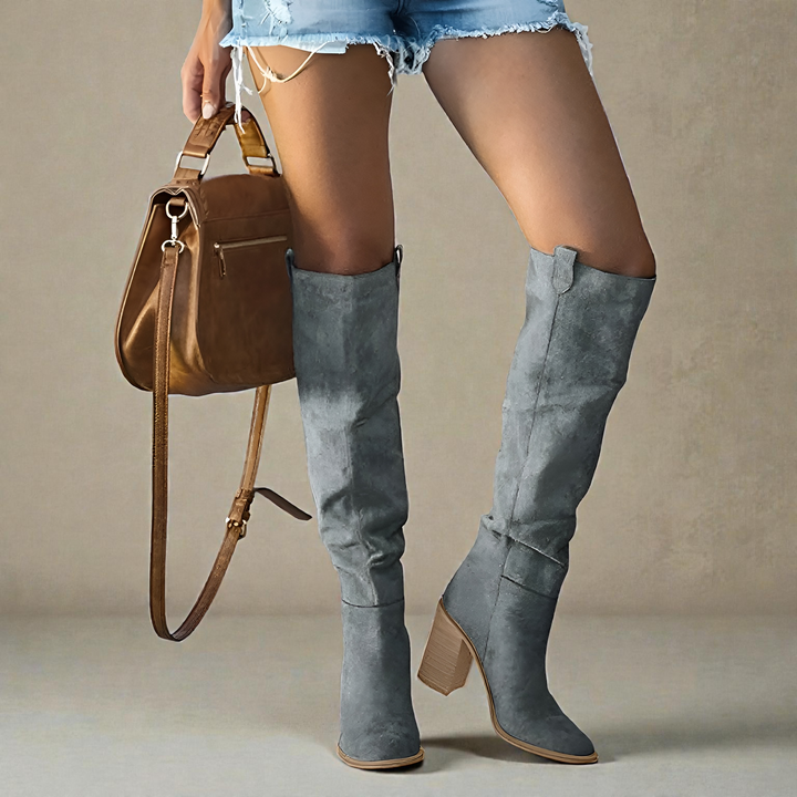 Hortense | Suede Knee High Boots with Block Heel