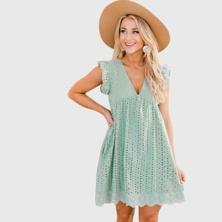 Beatrise | Eyelet Babydoll Dress with Flutter Sleeves
