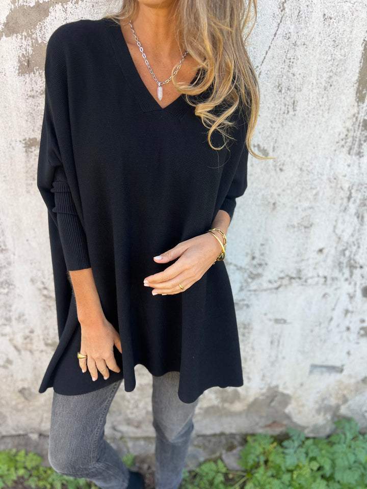 Fabia | Oversized V-Neck Knit Tunic Sweater