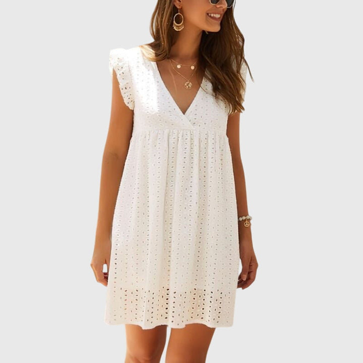 Beatrise | Eyelet Babydoll Dress with Flutter Sleeves