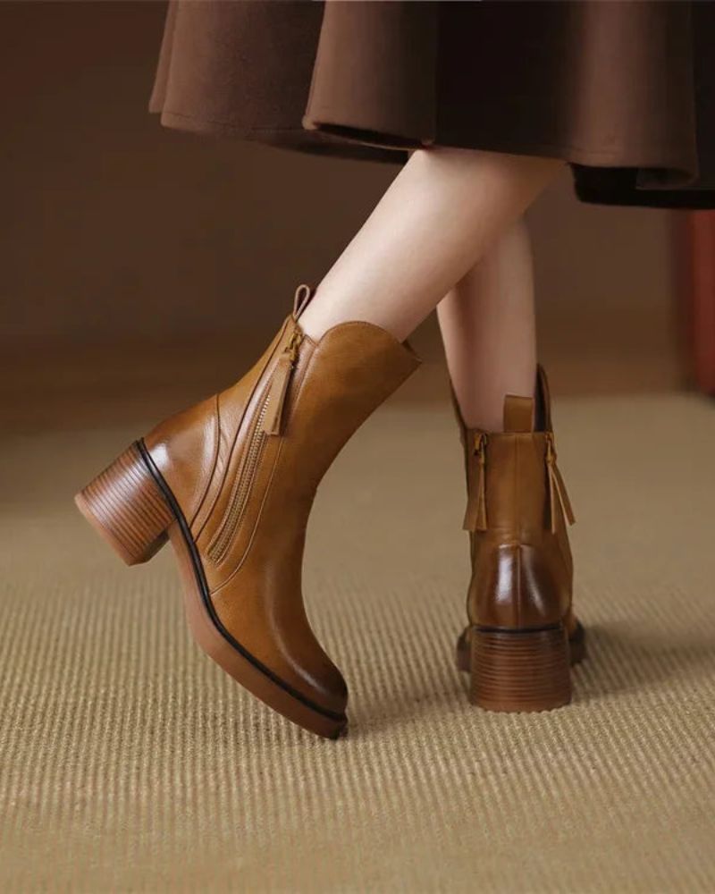 Vera | Ankle Boots Block Heel Side Zip