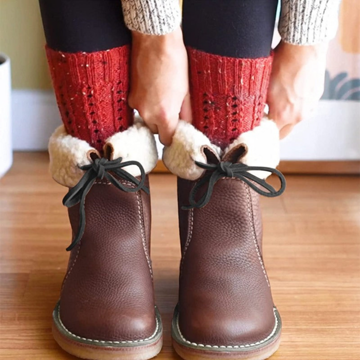 Quintessa | Leather Mid-Calf Boots with Lace-Up Back