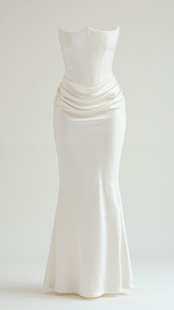 Lyra | Strapless Satin Corset Maxi Dress