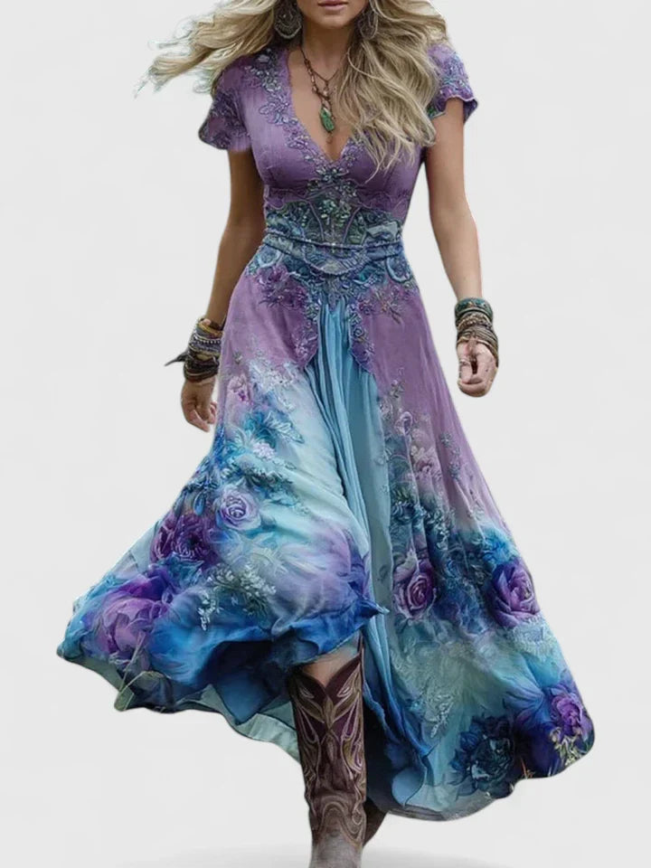 Elowyn | Floral Bohemian Empire Waist Maxi Dress