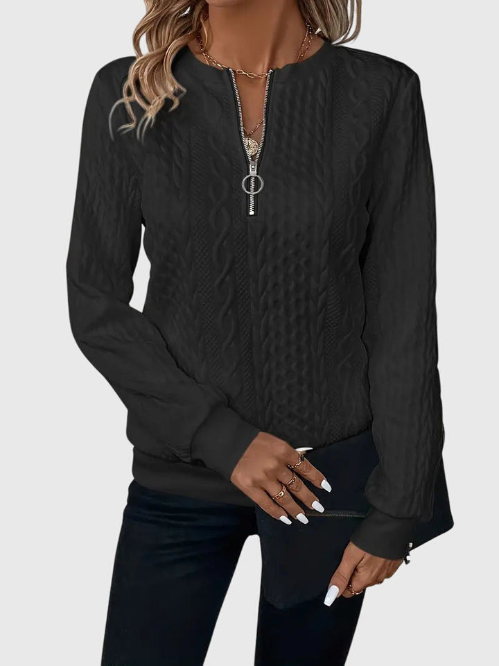 Leslie | Cable Knit Quarter Zip Sweater Pullover