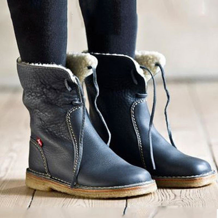 Quintessa | Leather Mid-Calf Boots with Lace-Up Back