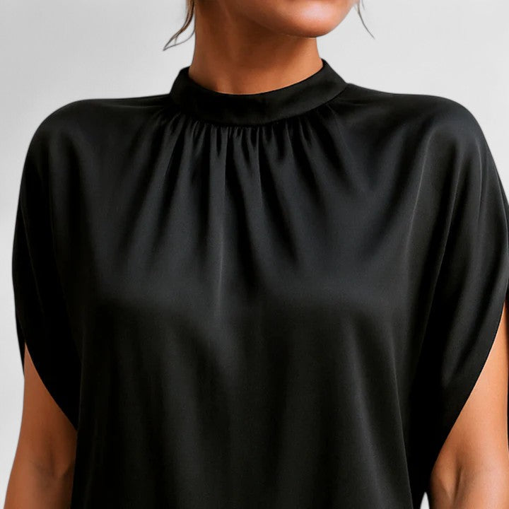 Cleomenes | Black Mock Neck Satin Dress