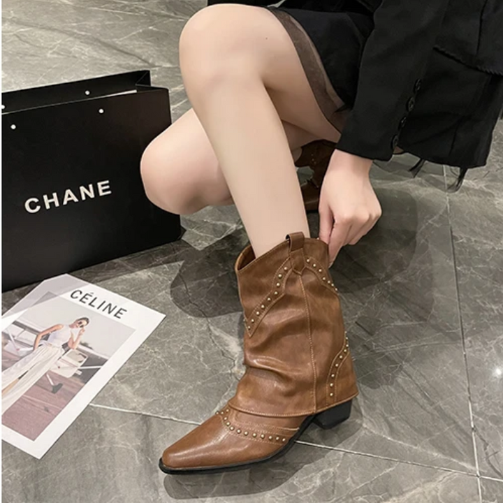 Nives | Slouch Western Boots with Studs