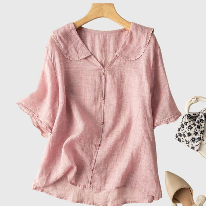 Serenity | Doll Collar Blouse with Short Sleeves