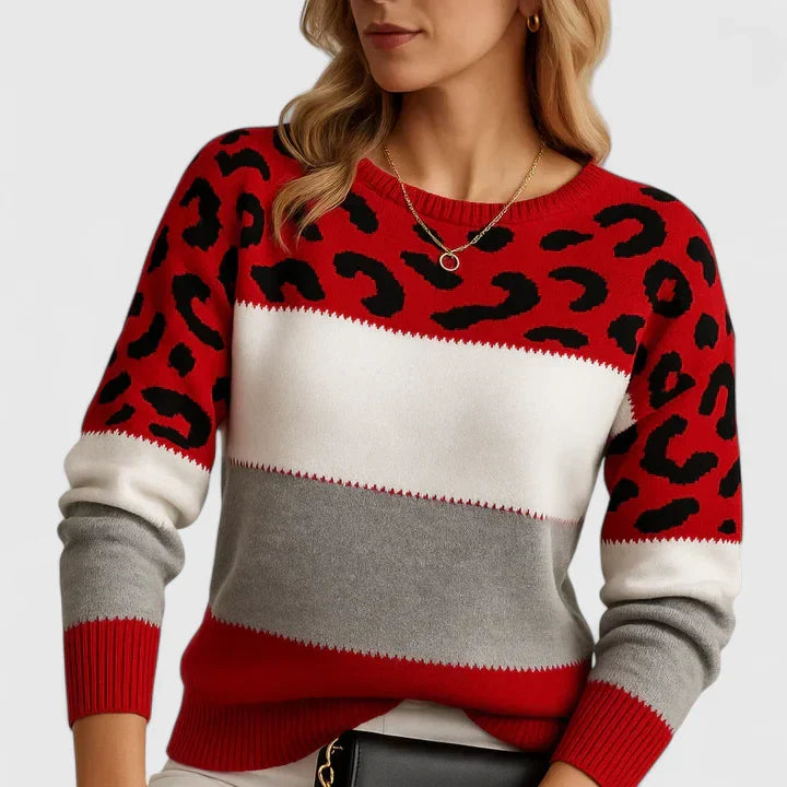 Trinity | Leopard Print Color Block Sweater