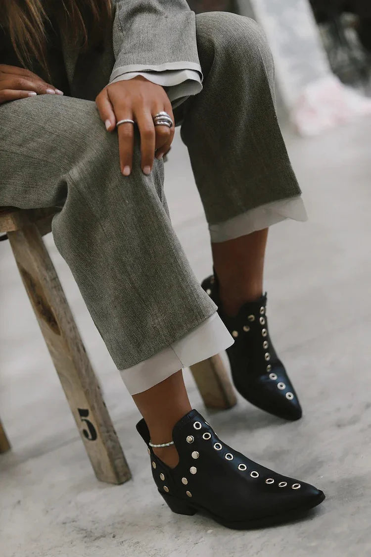 Maggie | Black Studded Pointed-Toe Chelsea Boots