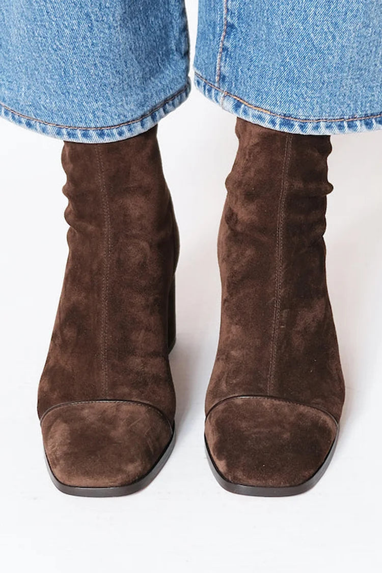 Emeline | Brown Suede Block-Heel Ankle Boots
