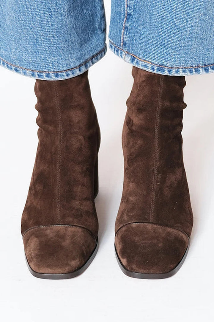 Emeline | Brown Suede Block-Heel Ankle Boots