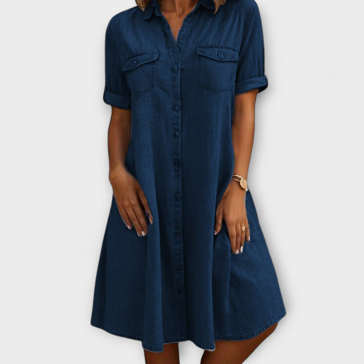 Ophira | Button-Down Denim Shirt Dress with Pockets