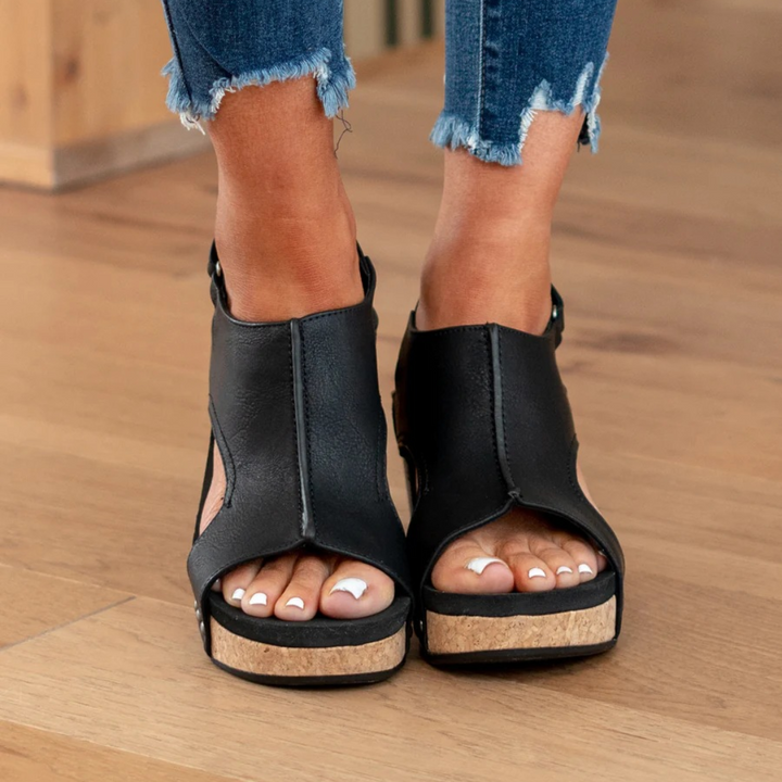 Valeria | Open Toe Wedge Slingbacks