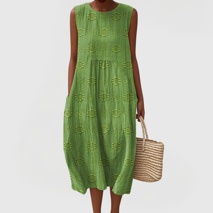 Daniella | Embroidered Sleeveless Linen Dress with Pockets