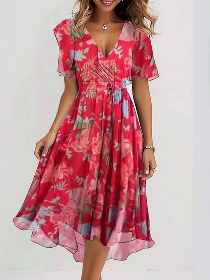 Wilhelmina | Floral Chiffon Empire Waist Dress V-Neck