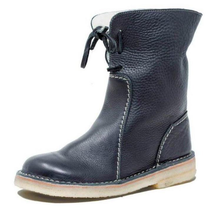 Quintessa | Leather Mid-Calf Boots with Lace-Up Back