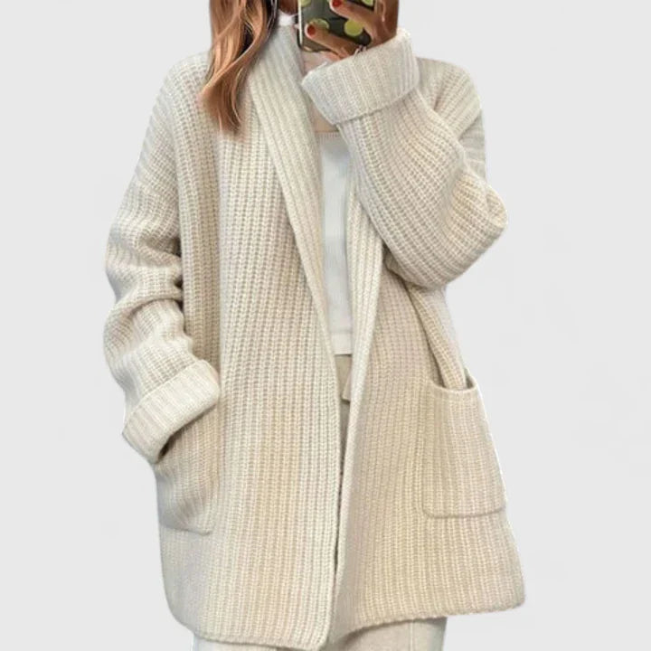 Nathalia | Cream Chunky Knit Cardigan with Pockets