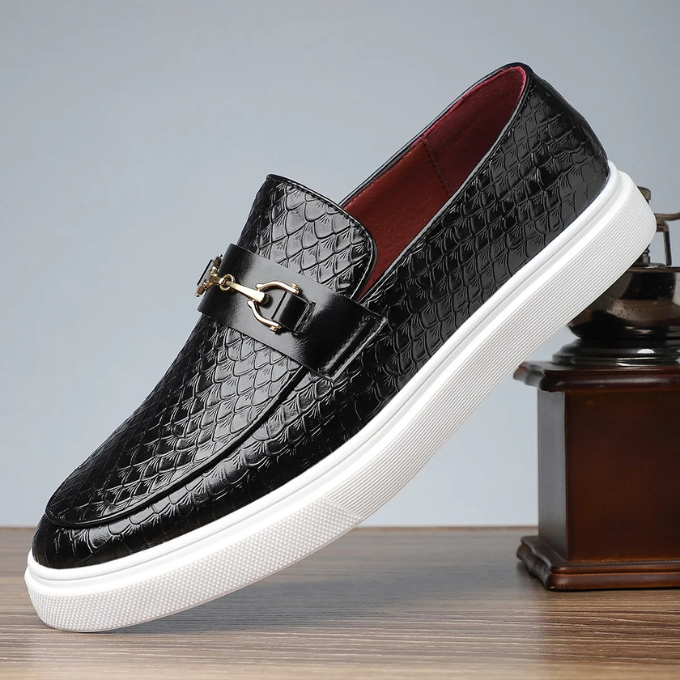 Collin | Textured Loafers Metal Bar Detail