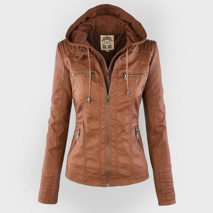 Winnie | Hooded Faux Leather Moto Jacket