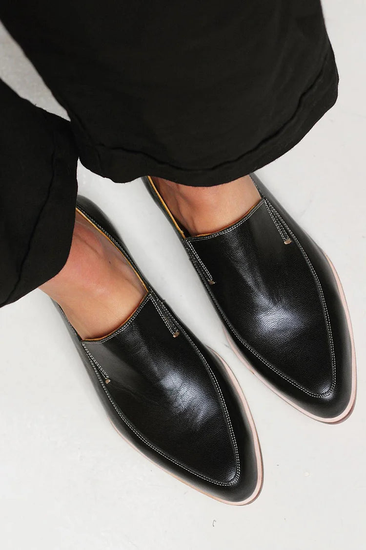Luiza | Black Pointed Toe Mens Loafers Slip-On