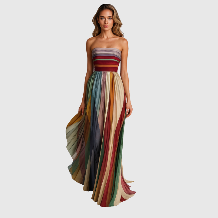 Isolde | Multicolor Striped Strapless Maxi Dress