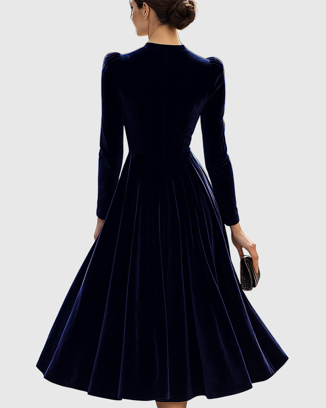 Cordelina | Navy Velvet Empire Waist Dress Long Sleeve