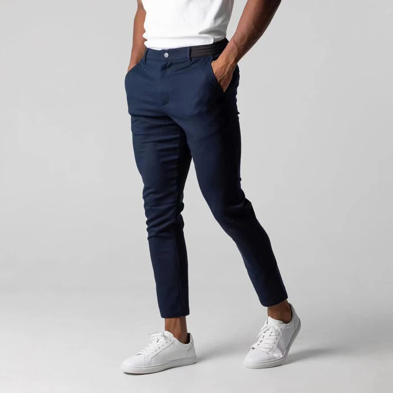Marcus | Button Waist Slim Tapered Trousers