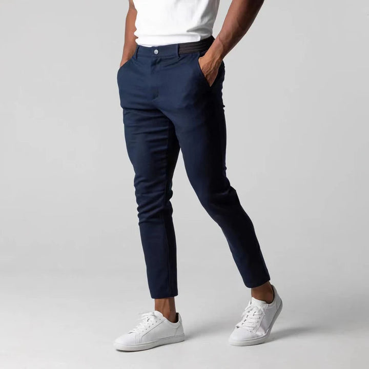 Marcus | Button Waist Slim Tapered Trousers