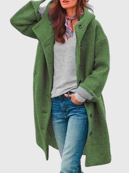 Alida | Hooded Button-Front Long Wool Coat