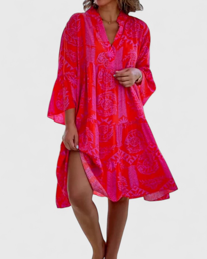 Briony | Bohemian Print Bell Sleeve Mini Dress