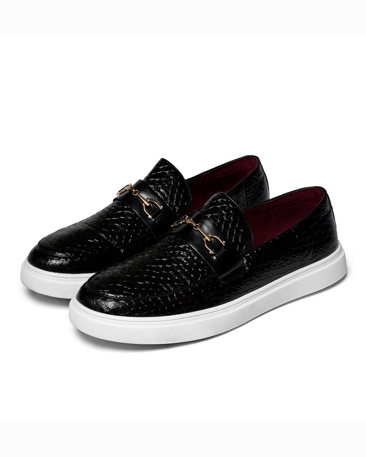 Collin | Textured Loafers Metal Bar Detail