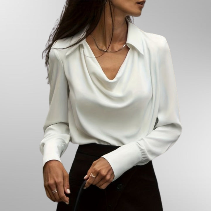 Una | Satin Cowl Neck Blouse with Collar