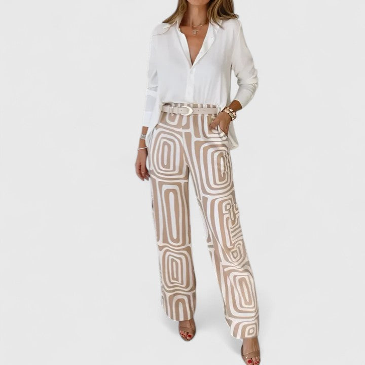 Katja | Geometric Print Two Piece Set with Belt