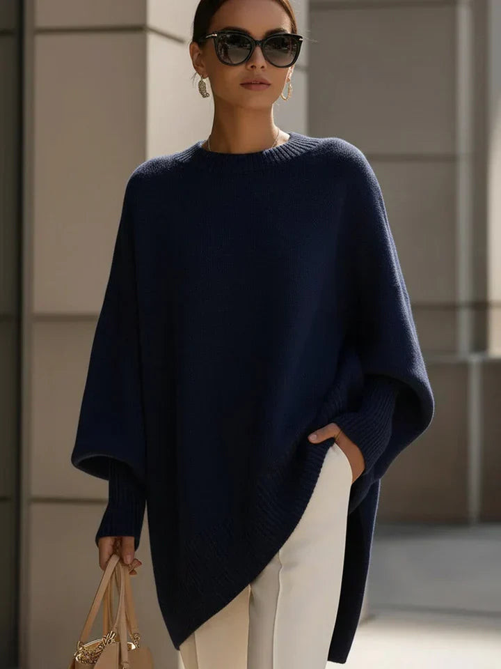 Patricia | Oversized Poncho Sweater with Ribbed Trim