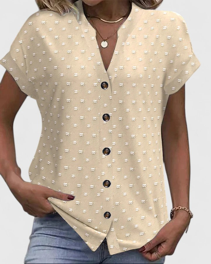 Annick | Textured Dot V-Neck Button Up Blouse