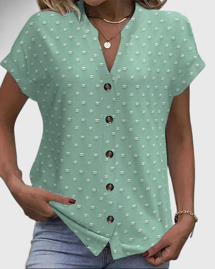 Annick | Textured Dot V-Neck Button Up Blouse