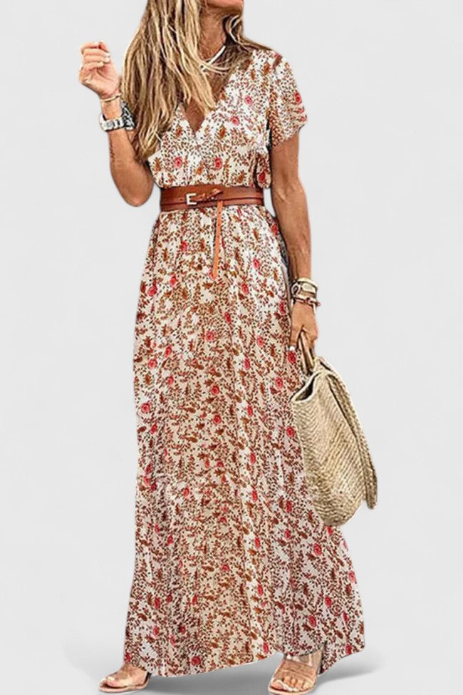 Saskia | Floral Boho Maxi Dress with Belt
