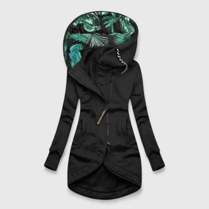 Eartha | Hooded Zip Jacket with Tropical Print Lining
