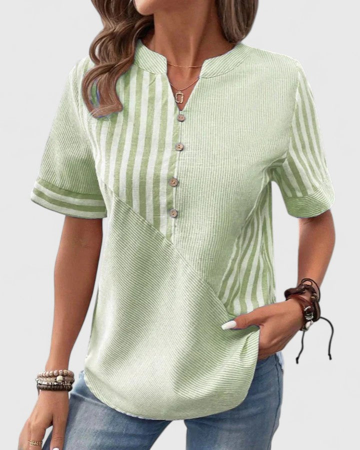 Averie | Striped Button-Up Blouse with Short Sleeves