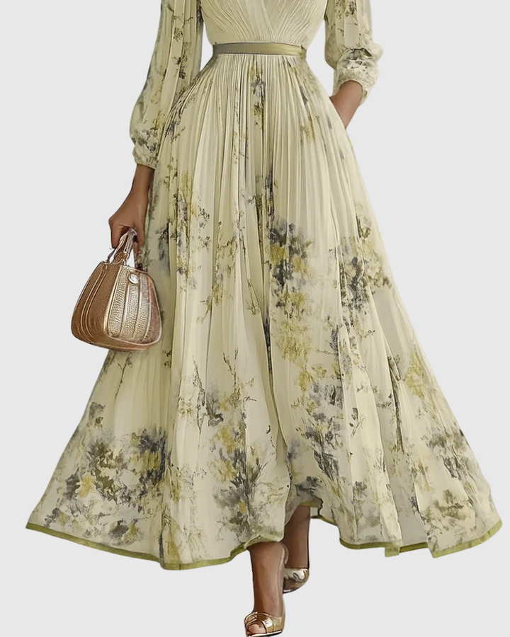 Niamh | Pleated V-Neck Maxi Dress