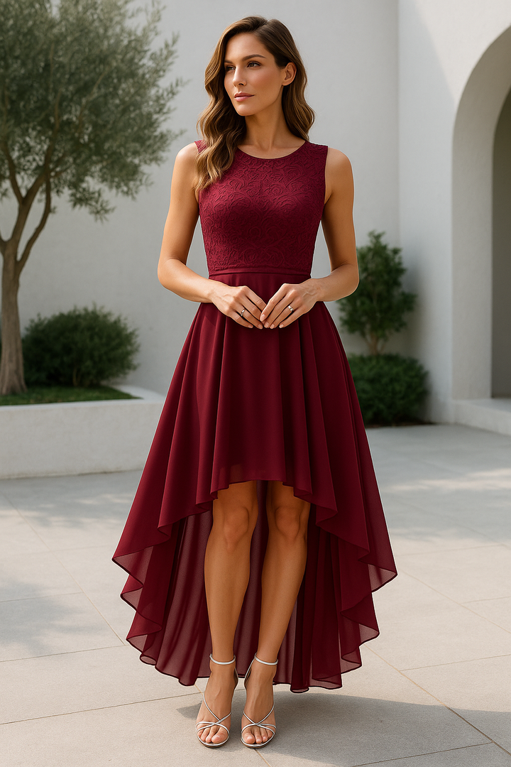 Margaux-Rose | Lace Bodice High Low Chiffon Dress
