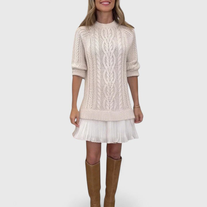 Ruthie | Cable Knit Sweater Dress with Pleated Hem