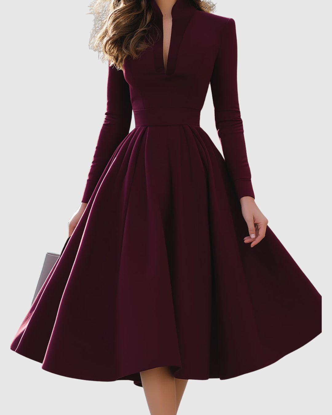 Seraphima | Burgundy V-Neck Empire Waist Midi Dress