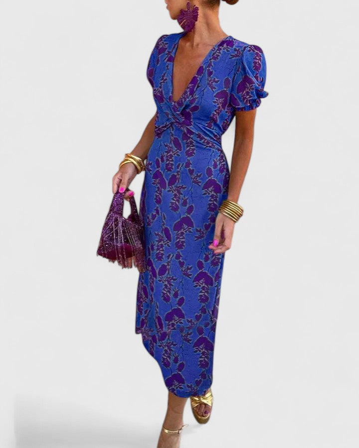 Cordia | Floral Empire Waist Dress with V-Neck