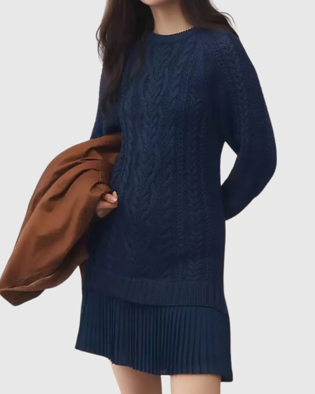 Hilde | Cable Knit Sweater Dress with Pleated Hem