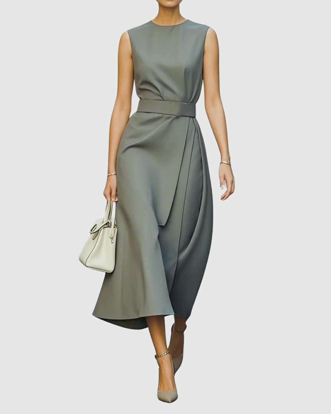 Maelys | Sleeveless Midi Dress with Belted Waist