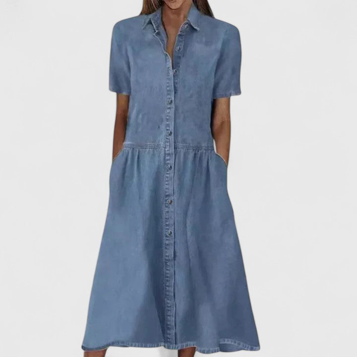 Cristina | Light Blue Denim Shirt Dress Midi